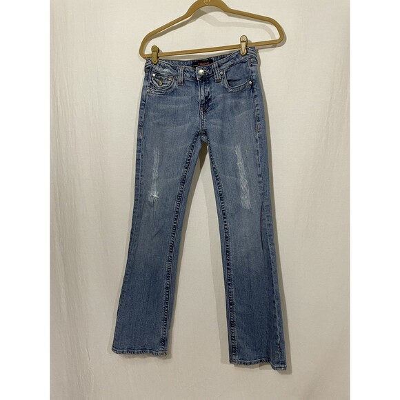 Vigoss Womens Straight Leg Jeans Blue Light Wash Distressed Stretch Juniors 5/6 - Picture 1 of 10